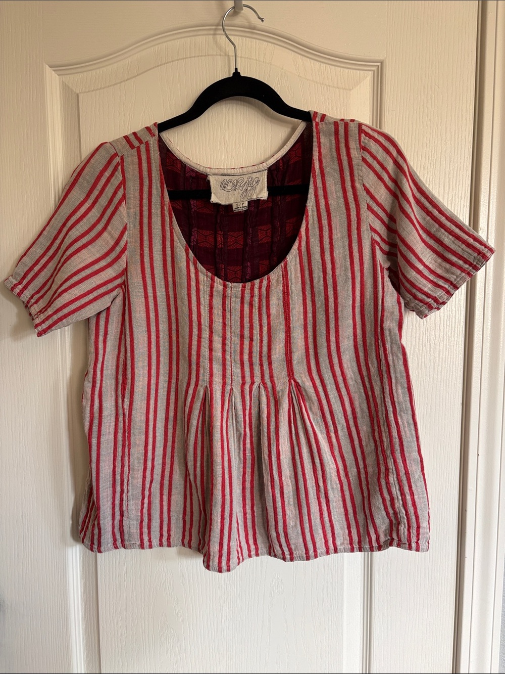 Ace & Jig striped short sleeve scoop neck peplum top red / gray size small